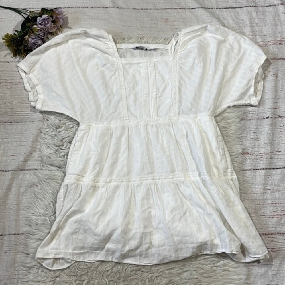 & Other Stories Poplin Crochet Trim Batwing White Peasant Tunic Mini Dress
